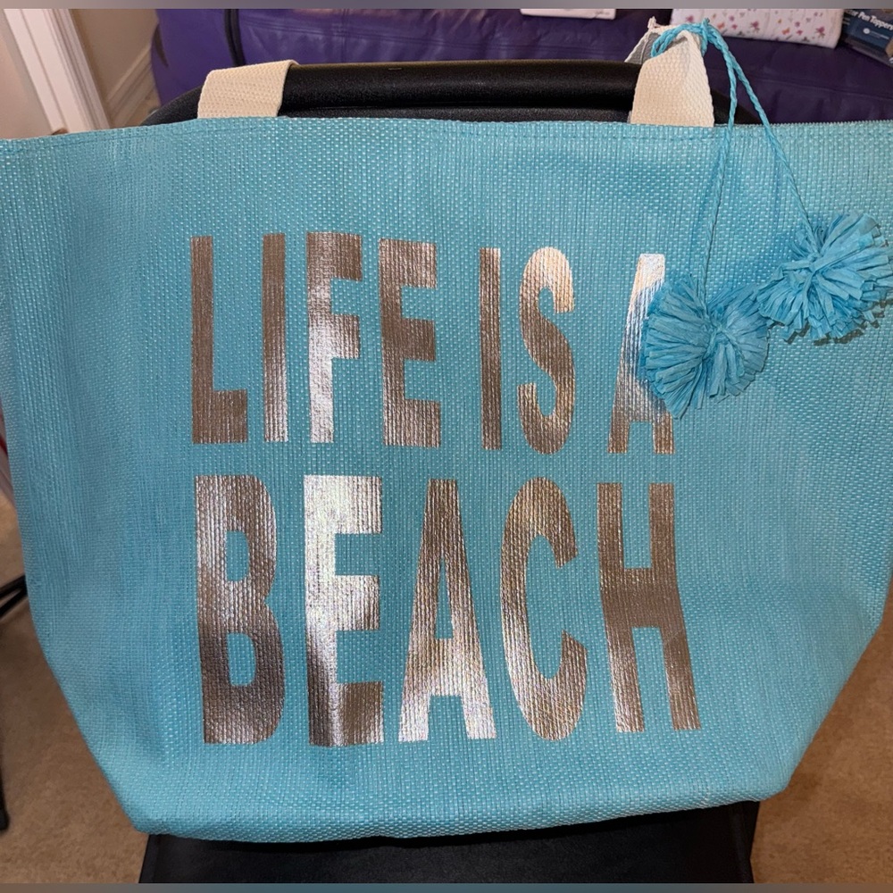 Magid Turquoise Insulated Tote with Silver Text, NWT, Large
